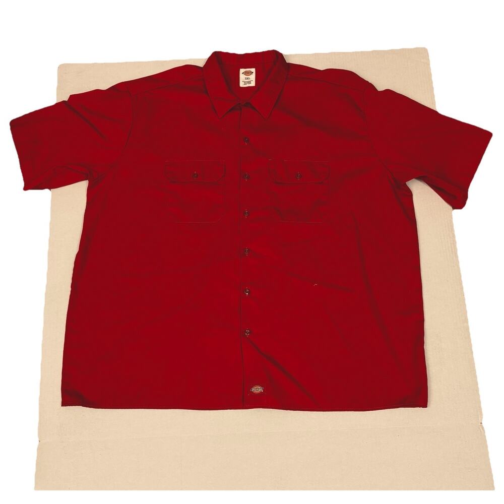 Dickies Shirt Men's 3XL Short Sleeve Work Shop Mechanics Red Button Up